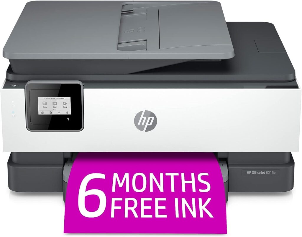 HP OfficeJet 8015e Wireless Color All-in-One Printer with 6 Months Free Ink with HP+(228F5A), White