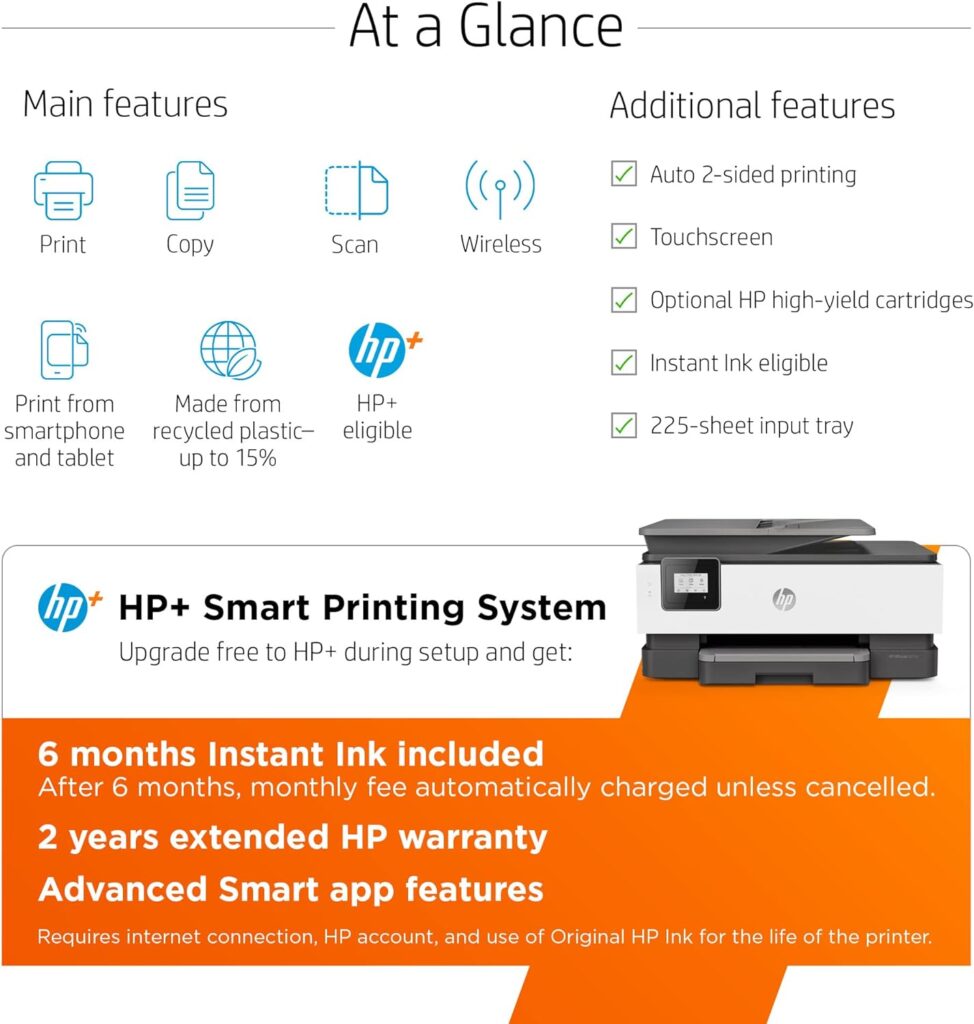 HP OfficeJet 8015e Wireless Color All-in-One Printer with 6 Months Free Ink with HP+(228F5A), White