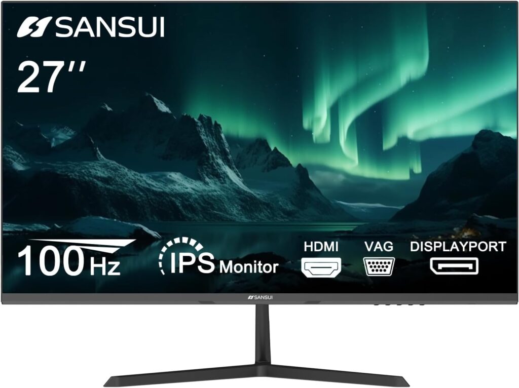 SANSUI Monitor 22 inch 1080p FHD 75Hz Computer Monitor with HDMI VGA, Ultra-Slim Bezel Ergonomic Tilt Eye Care LED Display for Home Office (ES-22F1 HDMI Cable Included)