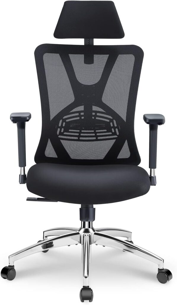 Ticova Ergonomic Office Chair - High Back Desk Chair with Adjustable Lumbar Support  3D Metal Armrest - 130°Reclining  Rocking Mesh Computer Chair with Thick Seat Cushion