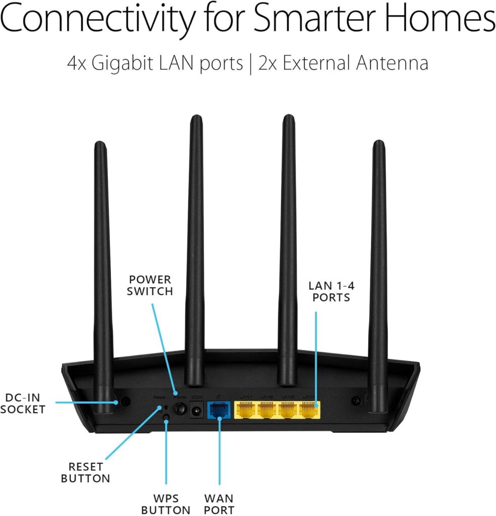 ASUS RT-AX55 (AX1800) Dual Band WiFi 6 Extendable Router, Subscription-free Network Security, Instant Guard, Parental Controls, Built-in VPN, AiMesh Compatible, Gaming  Streaming, Smart Home, black