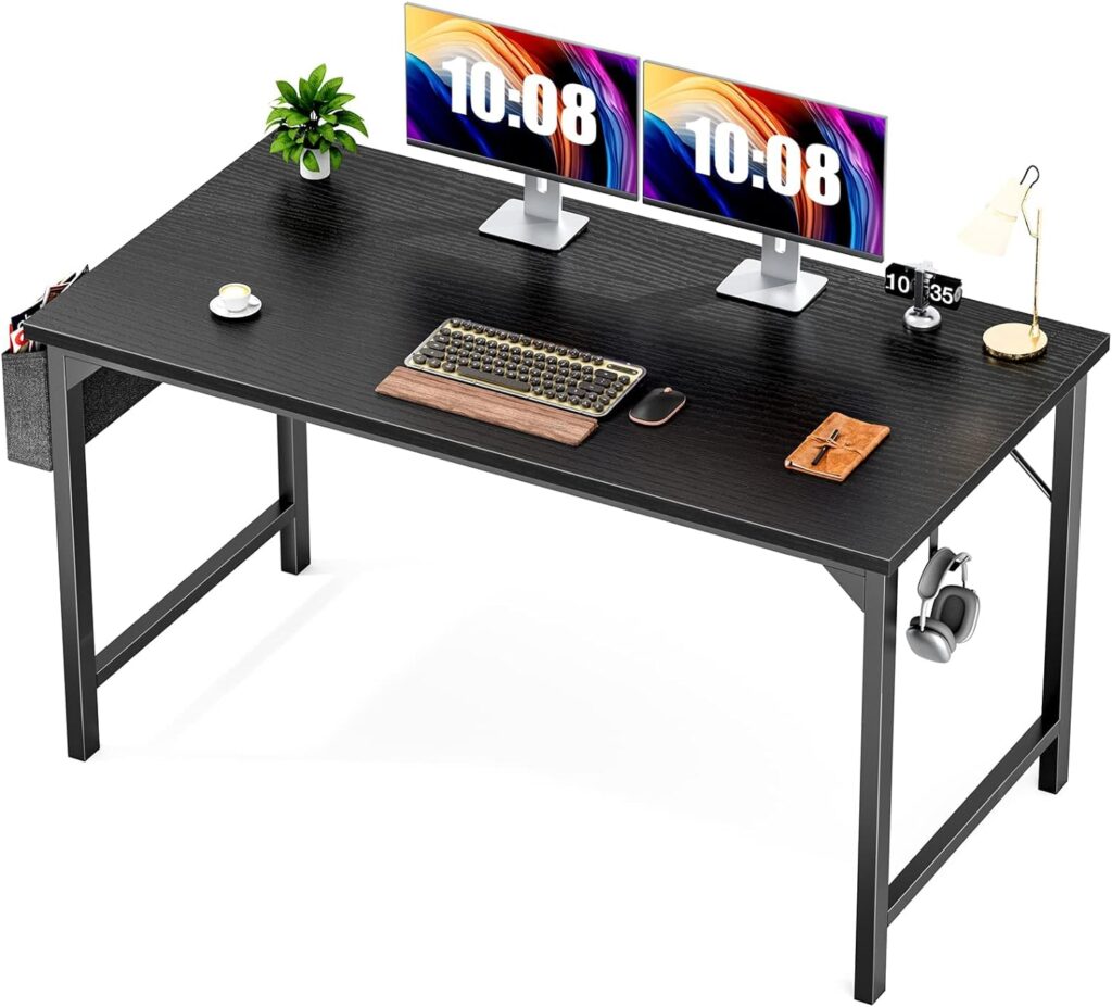 Computer Desk 48 Inch Home Office Desk Writing Desks Work Table Small Space Desk Study Table Modern Simple Style Student Desk PC Workstation with Storage Bag and Iron Hook Wooden Desk for Home