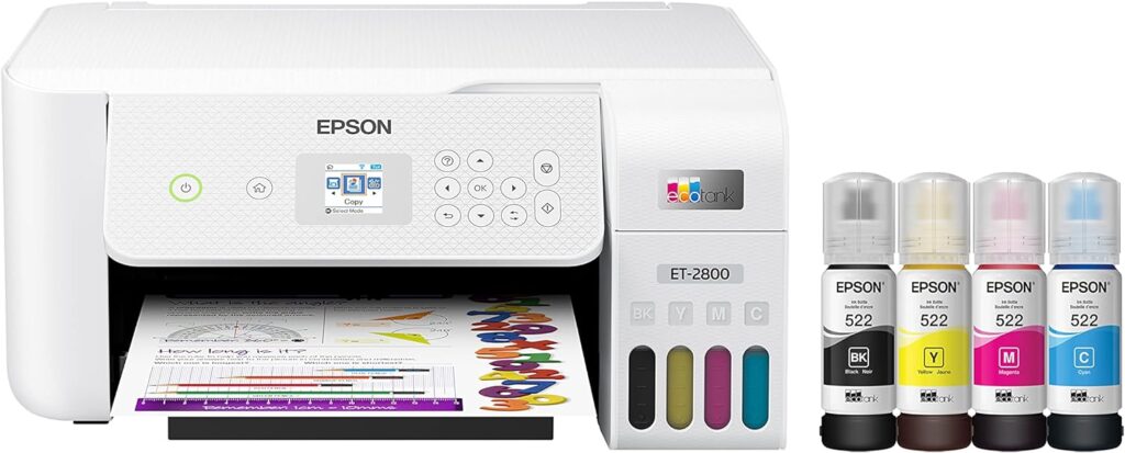 Epson EcoTank ET-2800 Wireless Color All-in-One Cartridge-Free Supertank Printer with Scan and Copy â€“ The Ideal Basic Home Printer - White, Medium