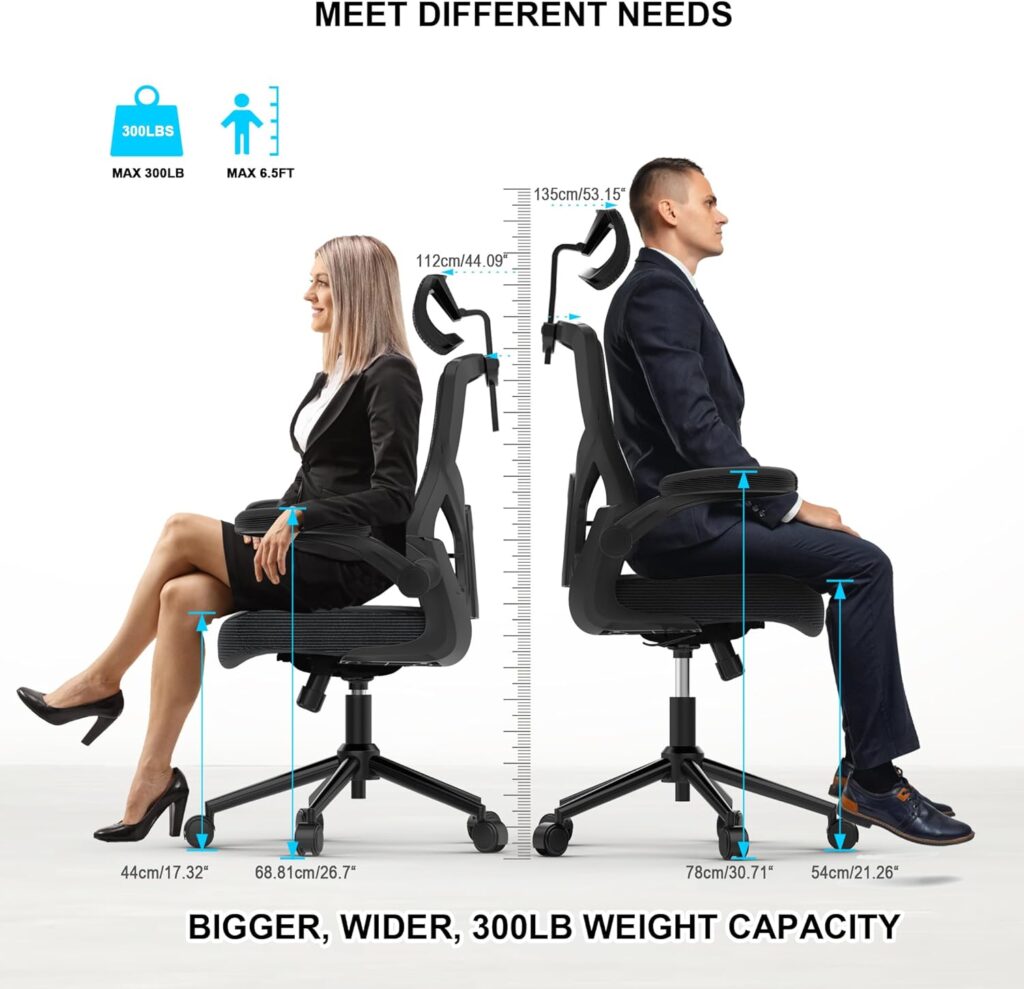 𝑯𝑶𝑴𝑬 𝑶𝑭𝑭𝑰𝑪𝑬 𝑪𝑯𝑨𝑰𝑹, Ergonomic Mesh Desk Chair, High Back Computer Chair- Adjustable Headrest with Flip-Up Arms, Lumbar Support, Swivel Executive Task Chair (Mummy Brown, Modern)