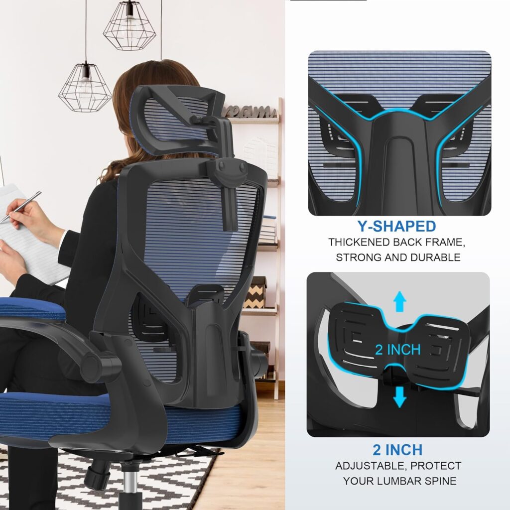 𝑯𝑶𝑴𝑬 𝑶𝑭𝑭𝑰𝑪𝑬 𝑪𝑯𝑨𝑰𝑹, Ergonomic Mesh Desk Chair, High Back Computer Chair- Adjustable Headrest with Flip-Up Arms, Lumbar Support, Swivel Executive Task Chair (Mummy Brown, Modern)