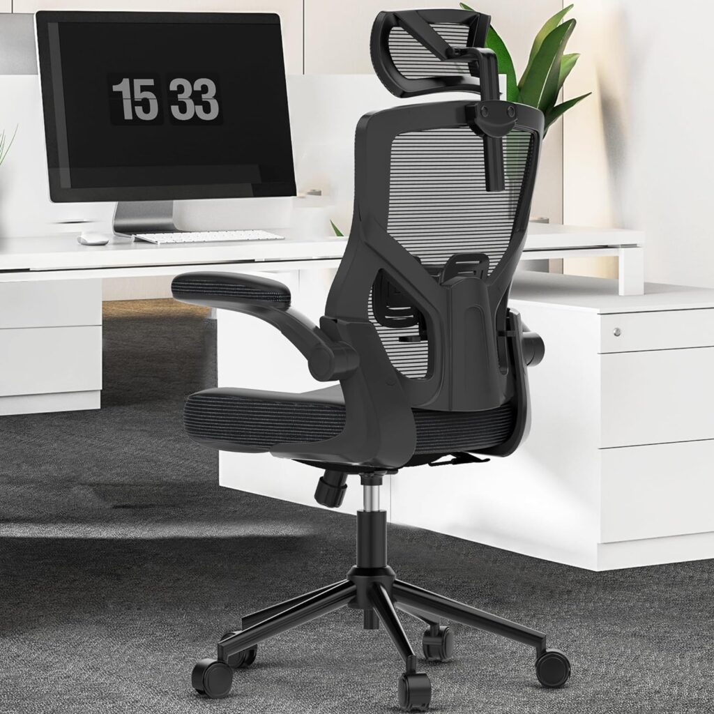 𝑯𝑶𝑴𝑬 𝑶𝑭𝑭𝑰𝑪𝑬 𝑪𝑯𝑨𝑰𝑹, Ergonomic Mesh Desk Chair, High Back Computer Chair- Adjustable Headrest with Flip-Up Arms, Lumbar Support, Swivel Executive Task Chair (Mummy Brown, Modern)