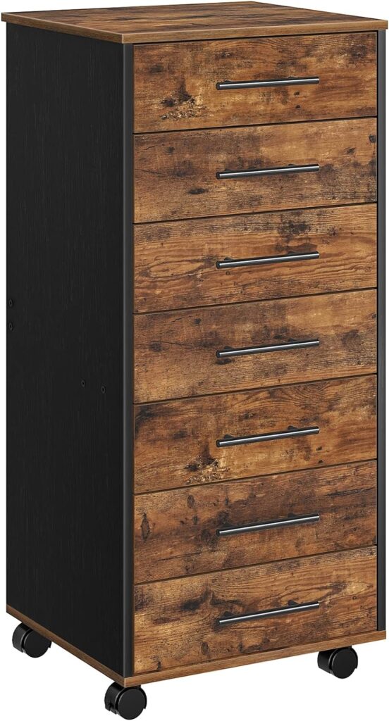 HOOBRO 7-Drawer Chest Dresser, File Cabinet, Wooden File Cabinet, Office Cabinet with Drawers, Storage Cabinet for Makeup, for Home Office, Study, Easy Assembly, Rustic Brown and Black BF07WJ01