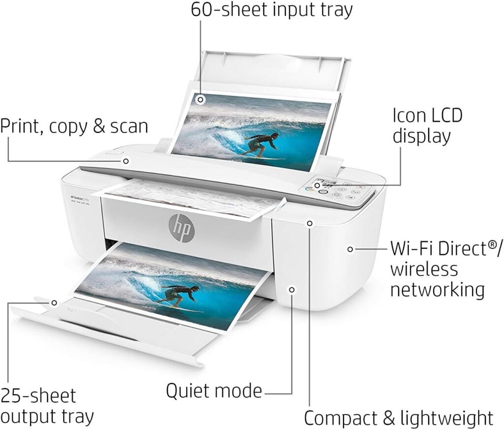 HP DeskJet 3755 Compact All-in-One Wireless Printer, HP Instant Ink, Works with Alexa - Seagrass Accent (J9V92A)