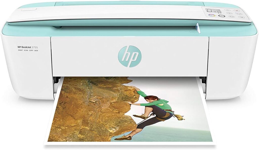 HP DeskJet 3755 Compact All-in-One Wireless Printer, HP Instant Ink, Works with Alexa - Seagrass Accent (J9V92A)