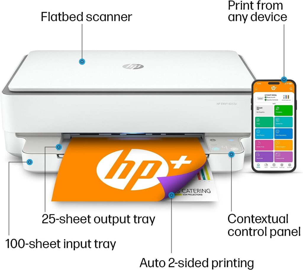 HP ENVY 6055e Wireless Color Inkjet Printer, Print, scan, copy, Easy setup, Mobile printing, Best-for-home, Instant Ink with HP+,white