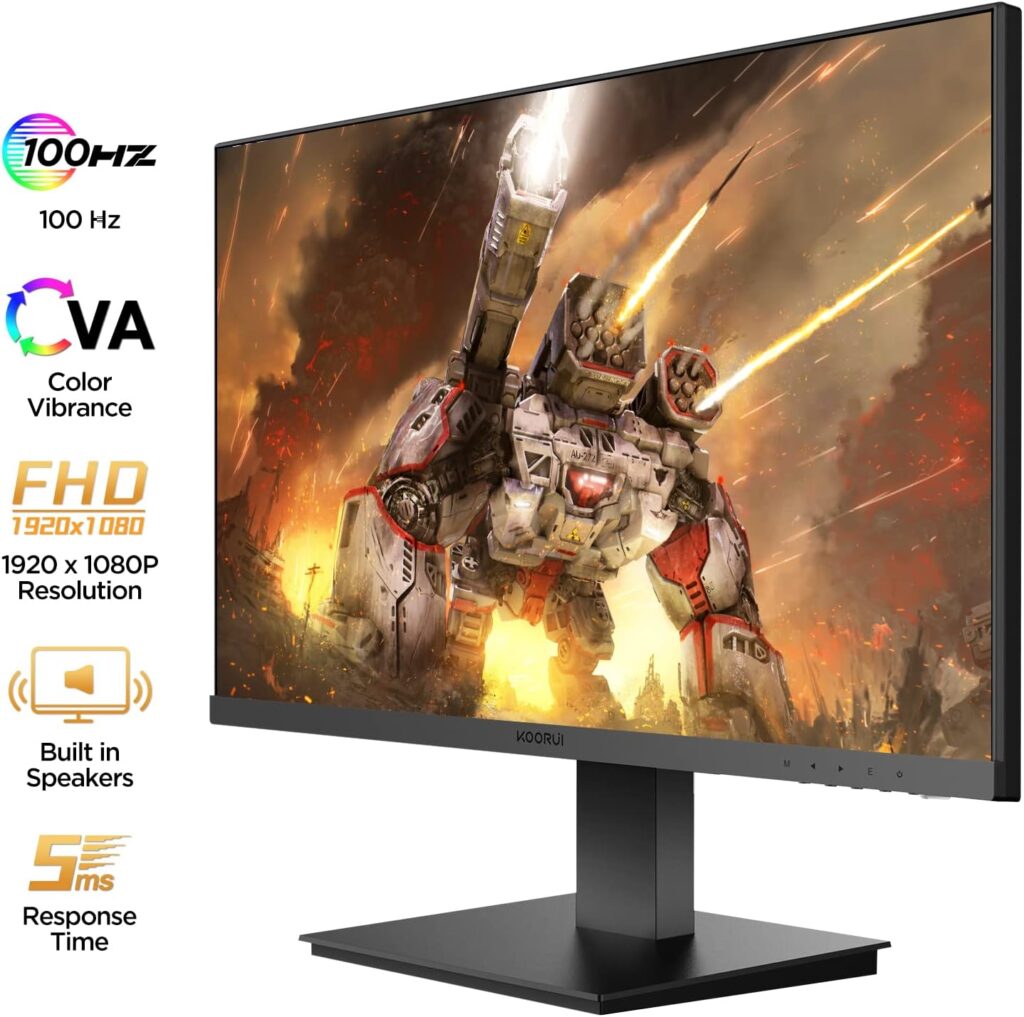 KOORUI 22 Inch Computer Monitor, FHD 1080P Desktop Display, 75HZ Ultra Thin Bezel/Eye Care/Ergonomic Tilt, HDMI VGA Ports LED Monitor for PC, VESA Mounting