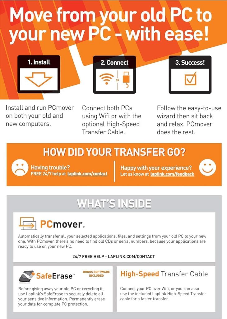 Laplink PCmover Ultimate 11 | Moves your Applications, Files and Settings from an Old PC to a New PC | Includes Optional Ethernet Cable | 1 Use