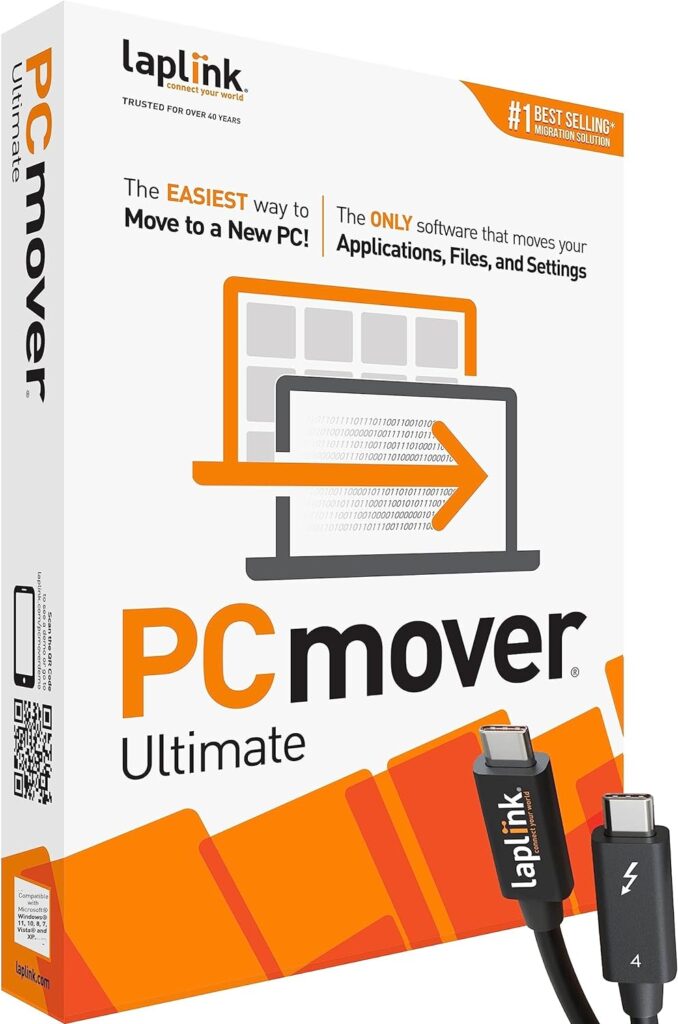 Laplink PCmover Ultimate 11 | Moves your Applications, Files and Settings from an Old PC to a New PC | Includes Optional Ethernet Cable | 1 Use