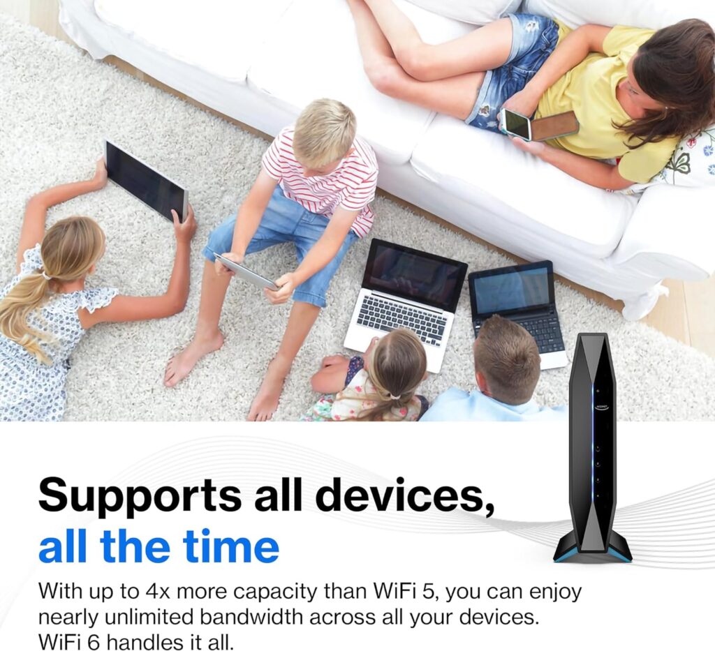 Linksys E8450 AX3200 WiFi 6 Router: Dual-Band Wireless Home Network, 4 Gigabit Ethernet Ports, Parental Controls, 3.2 Gbps, 2,500 sq ft, 25 Devices