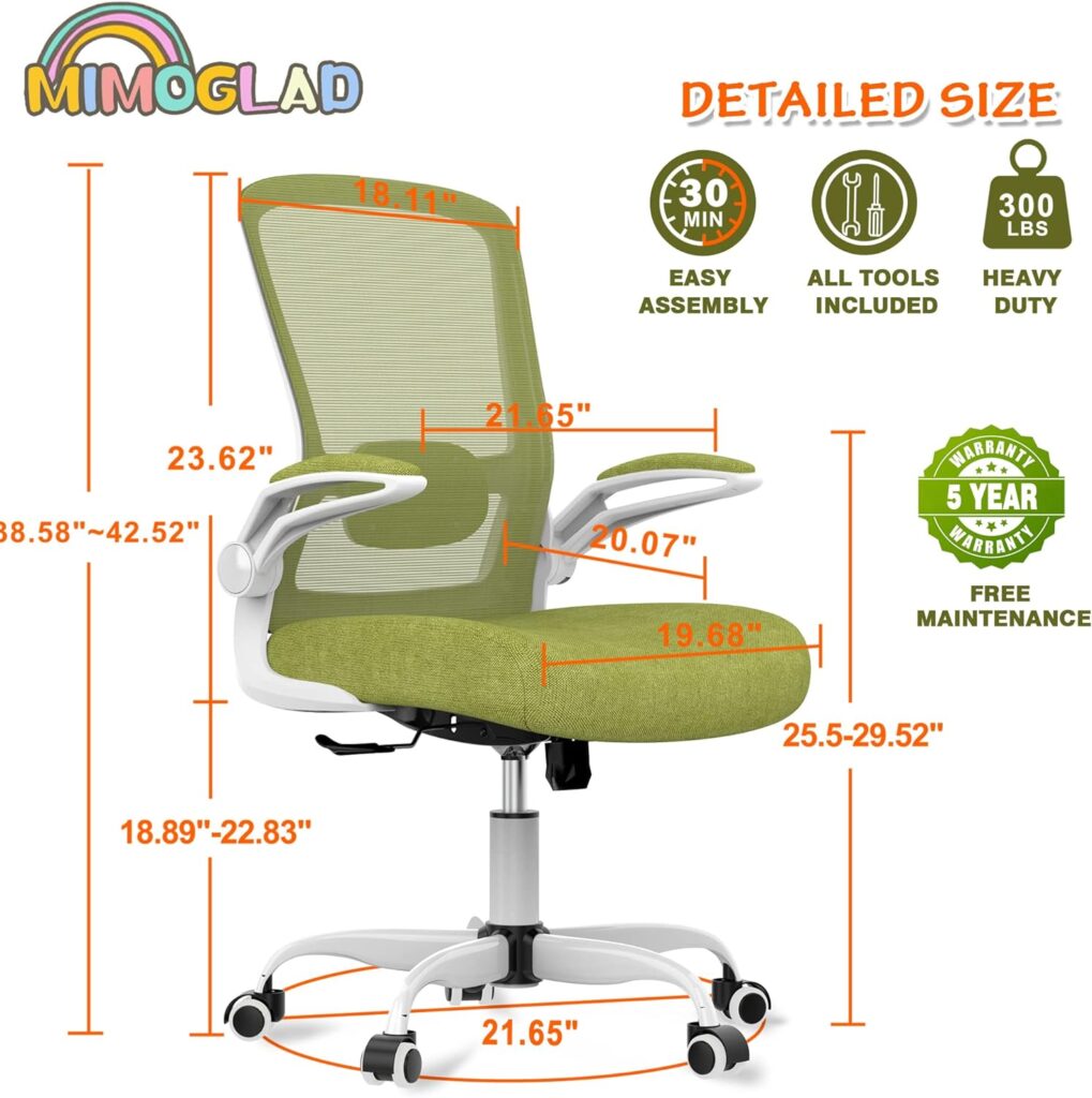 Mimoglad Home Office Chair, High Back Desk Chair, Ergonomic Mesh Computer Chair with Adjustable Lumbar Support and Thickened Seat Cushion