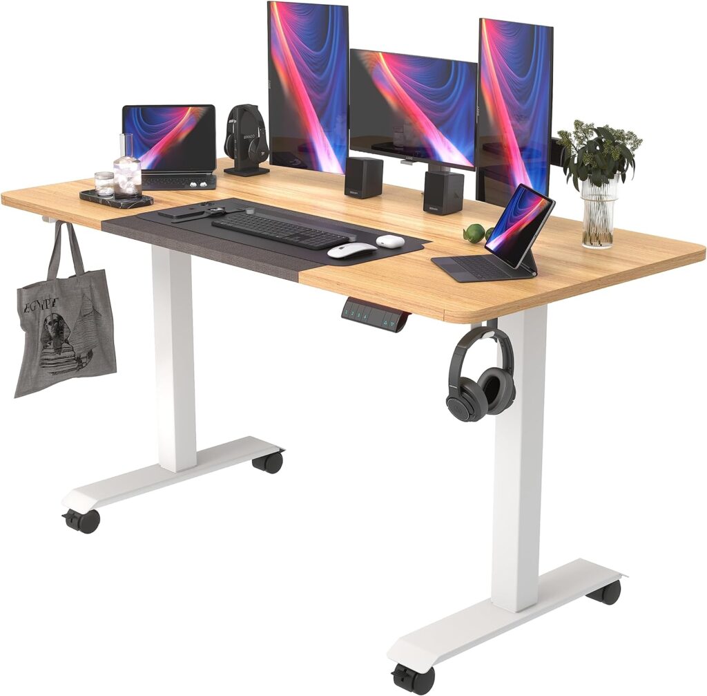 Monomi Electric Standing Desk, 55 x 28 inches Height Adjustable Desk, Ergonomic Home Office Sit Stand Up Desk with Memory Preset Controller (Natural Top/White Frame)