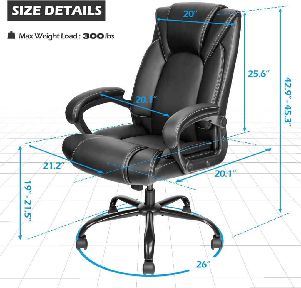 OUTFINE Office Chair Executive Office Chair Desk Chair Computer Chair with Ergonomic Support Tilting Function Upholstered in Bonded Leather Black