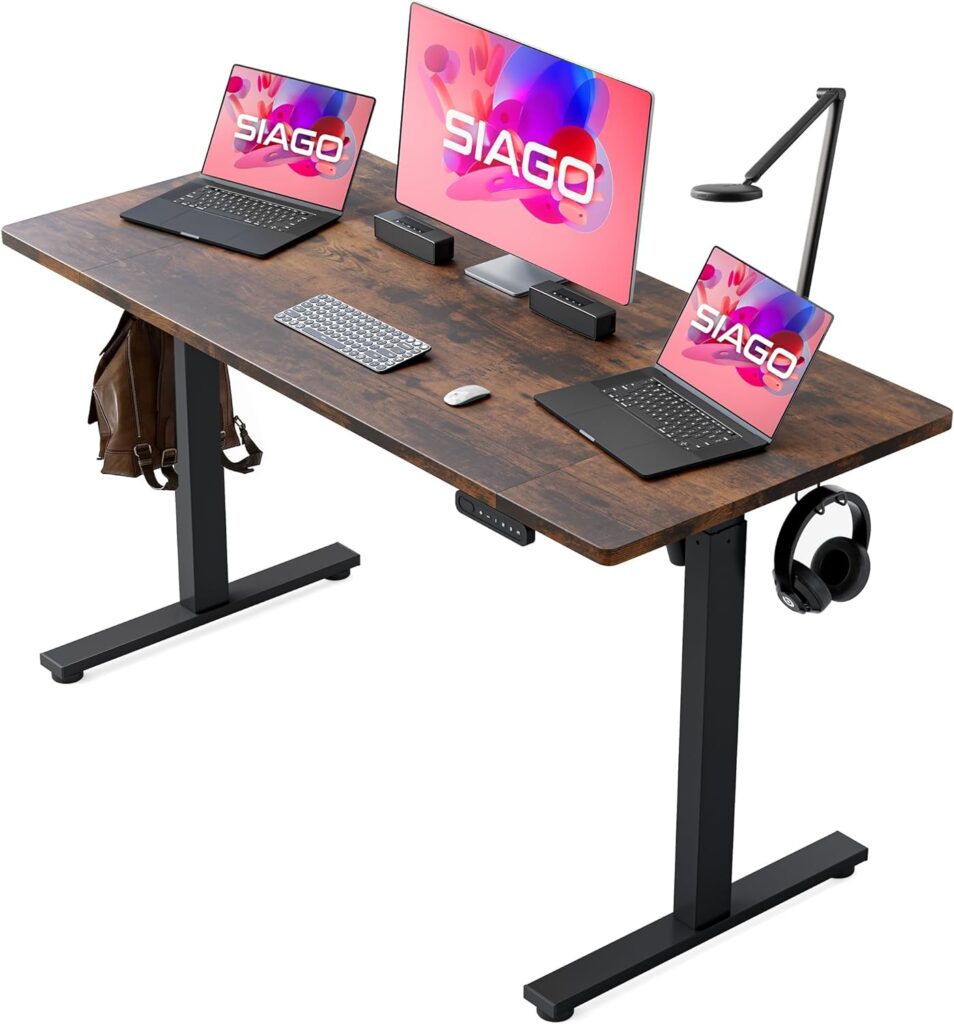 SIAGO Electric Standing Desk Adjustable - 55 x 24 Inch Sit Stand Desk with Cable Management - 3 Memory Preset Adjustable Height Stand up Computer Table Desks for Home Office Work