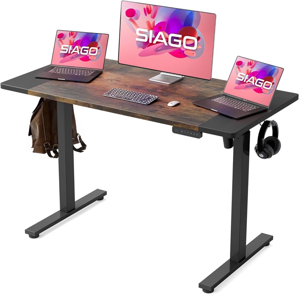 SIAGO Electric Standing Desk Adjustable - 55 x 24 Inch Sit Stand Desk with Cable Management - 3 Memory Preset Adjustable Height Stand up Computer Table Desks for Home Office Work