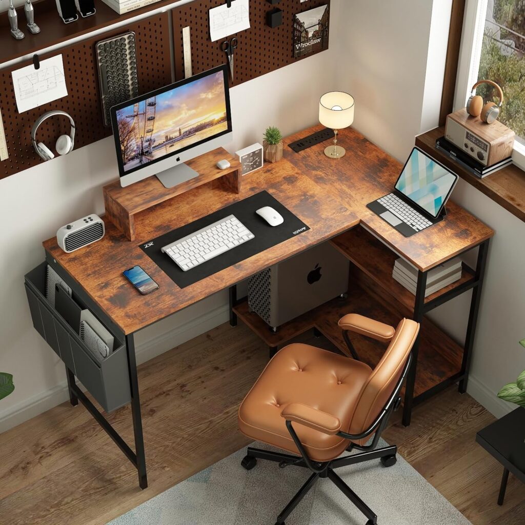 Yoobure L Shaped Desk 47 Inch Computer Desk with Outlets  USB Ports Home Office Desk with Monitor Stand Corner Desk Home Office