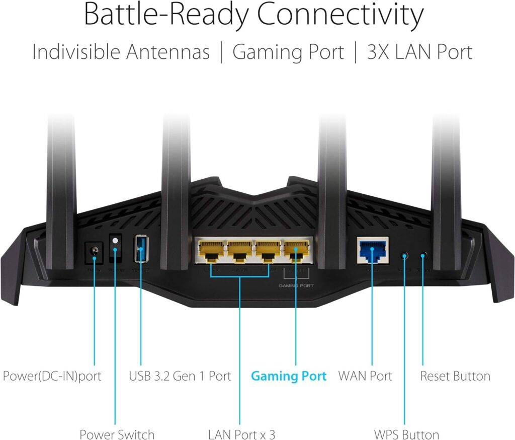 ASUS RT-AX82U AX5400 Dual-Band WiFi 6 Gaming Router, Game Acceleration, Mesh Support, Dedicated Port, Mobile Boost, MU-MIMO, Aura RGB (Renewed)