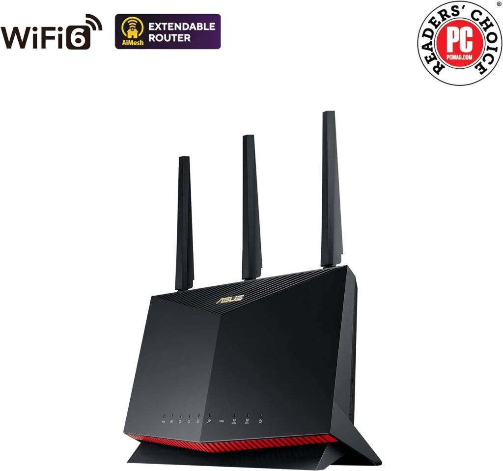 ASUS RT-AX86U Pro (AX5700) Dual Band WiFi 6 Extendable Gaming Router, 2.5G Port, Mobile Game Mode, Port Forwarding, Subscription-Free Network Security, VPN, AiMesh Compatible