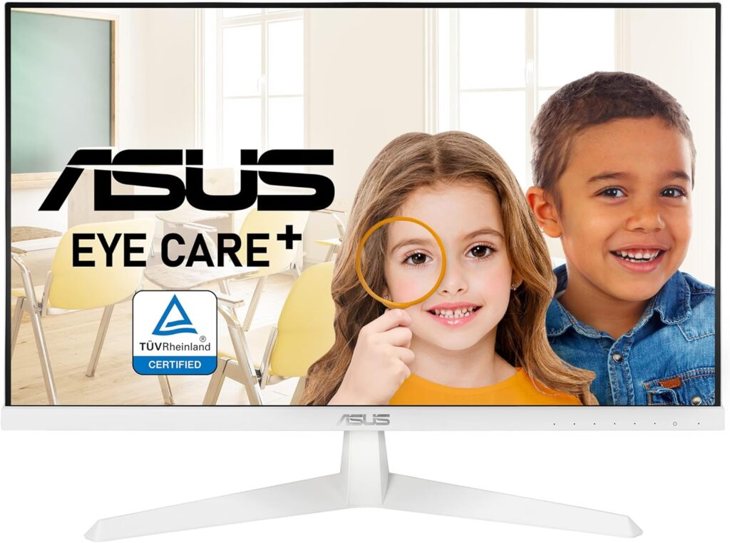 ASUS VY249HE-W 23.8” 1080P Monitor - White, Full HD, 75Hz, IPS, Adaptive-Sync/FreeSync, Eye Care Plus, Color Augmentation, Rest Reminder, HDMI, VGA Frameless VESA Wall Mountable