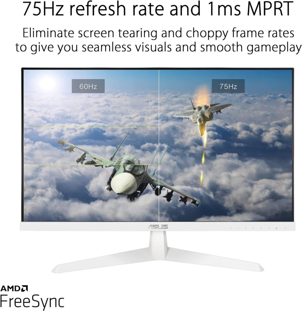 ASUS VY249HE-W 23.8” 1080P Monitor - White, Full HD, 75Hz, IPS, Adaptive-Sync/FreeSync, Eye Care Plus, Color Augmentation, Rest Reminder, HDMI, VGA Frameless VESA Wall Mountable