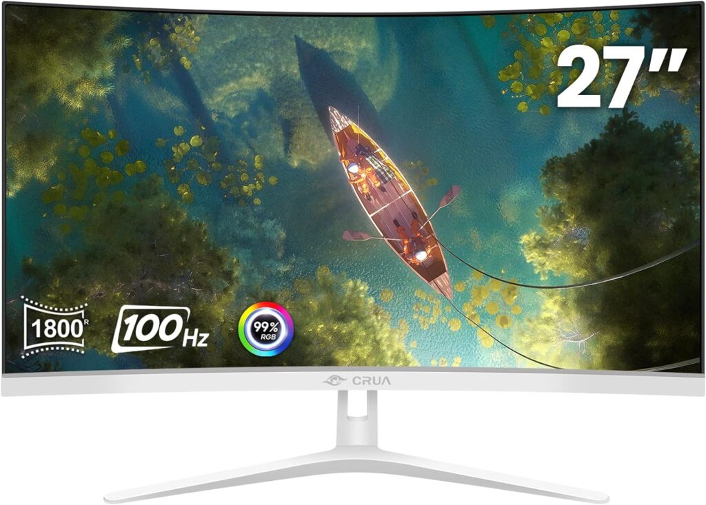 CRUA 24 Inch 144hz/180hz Curved Gaming Monitor, FHD 1080P Frameless Computer Monitors, Support AMD freesync Low Motion Blur, Eye Care, DisplayPort, HDMI, Compatible Wall Mountable Installs-Black