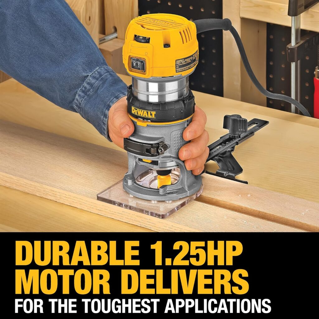 DEWALT Router, Fixed Base, 1-1/4 HP, 11-Amp, Variable Speed Trigger, Corded (DWP611),Yellow