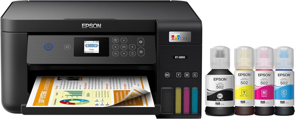 Epson EcoTank ET-2850 Wireless Color All-in-One Cartridge-Free Supertank Printer with Scan, Copy and Auto 2-Sided Printing - White, Medium