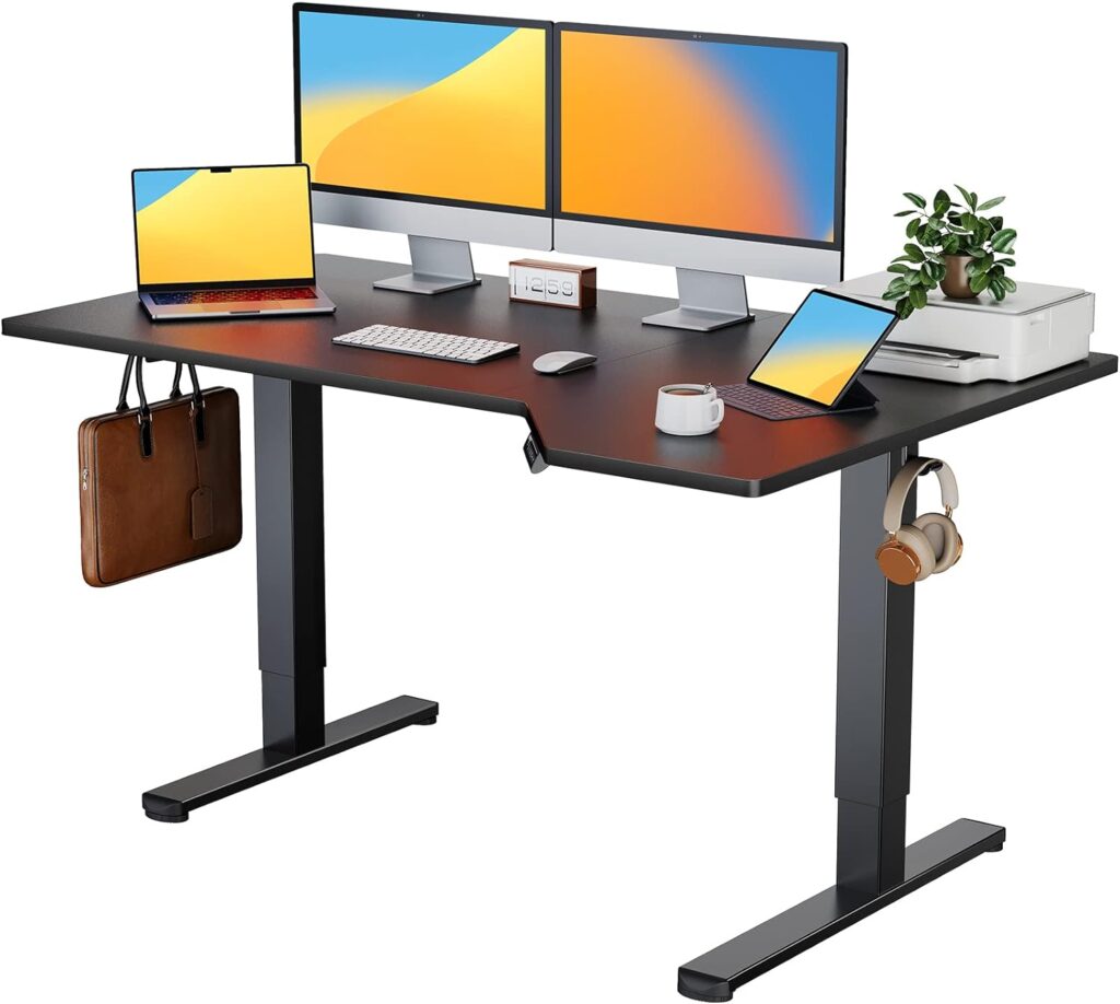 ErGear L Shaped Height Adjustable Electric Standing Desk 55 Corner Standing Desk Sit Stand Desk with Splice Board Ergonomic Desk Home Office Desk Computer Workstation, Black