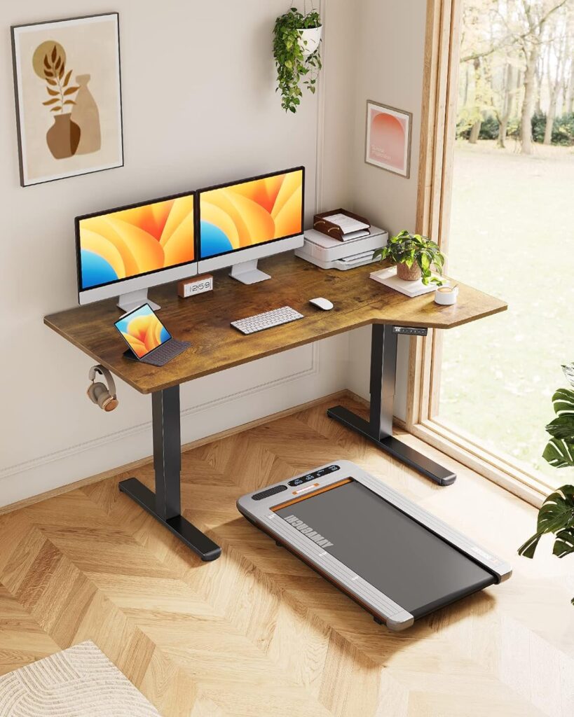 ErGear L Shaped Height Adjustable Electric Standing Desk 55 Corner Standing Desk Sit Stand Desk with Splice Board Ergonomic Desk Home Office Desk Computer Workstation, Black