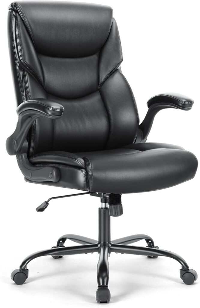 Executive Office Chair – Ergonomic Adjustable Computer Desk Chairs with High Back Flip-up Armrests, Swivel Task Chair with Lumbar Support, Bonded Leather