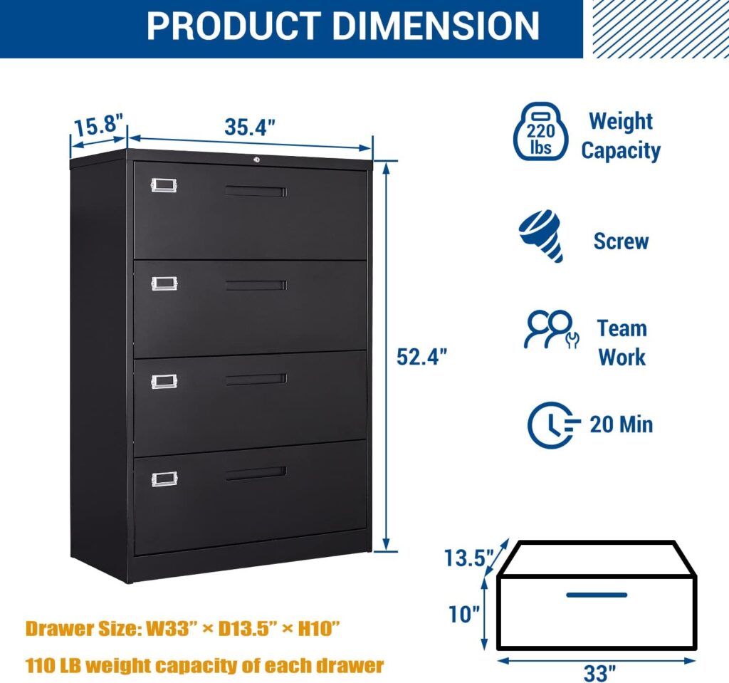 Fesbos Lateral File Cabinet with Lock, 2 Drawer Large Metal Filing Cabinet,Home Office Lockable Storage Cabinet for Hanging Files Letter/Legal/F4/A4 Size-Assembly Required