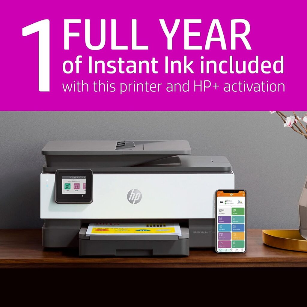 HP OfficeJet Pro 8034e Wireless Color All-in-One Printer with 1 Full Year Instant Ink,White