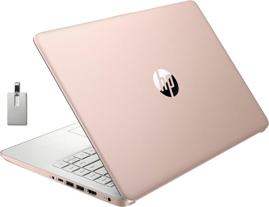 HP Premium Stream 14 HD Laptop, Intel Celeron N4120 Processor, 8GB RAM, 64GB Storage, 1 Year Free Office 365, HDMI, 720p Camera, Bluetooth, WiFi, Win 11s, Gold, 32GB Hotface USB Card