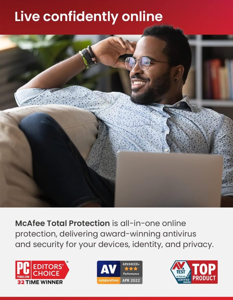 McAfee Total Protection 2024 Ready | 5 Devices | 15 Month Subscription | Cybersecurity software includes Antivirus, Secure VPN, Password Manager, Dark Web Monitoring | Amazon Exclusive | Download