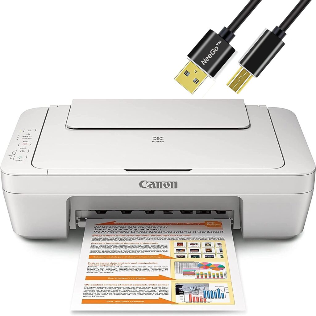 NeeGo Canon PIXMA MG Series All-in-One Color Inkjet Printer, 3-in-1 Print, Scan, and Copy or Home Business Office, Up to 4800 x 600 Resolution, Auto Scan Mode, with 6 ft Cable