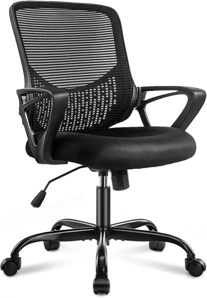 Office Chair Mid Back Ergonomic Mesh Computer Desk Chair with Lumbar Support Armrest, Executive Height Adjustable Swivel Task Chair for Women Adults