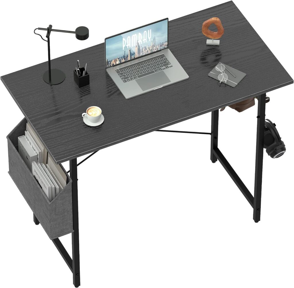 Pamray 32 Inch Computer Desk for Small Spaces with Storage Bag, Home Office Work Desk with Headphone Hook, Small Office Desk Study Writing Table