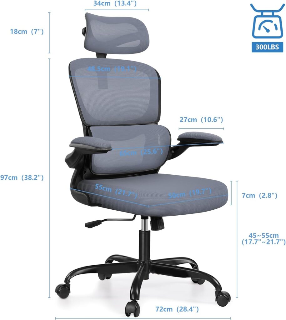 Razzor Ergonomic Office Chair, High Back Mesh Desk Chair with Lumbar Support and Adjustable Headrest, Computer Gaming Chair, Executive Swivel Chair for Home Office