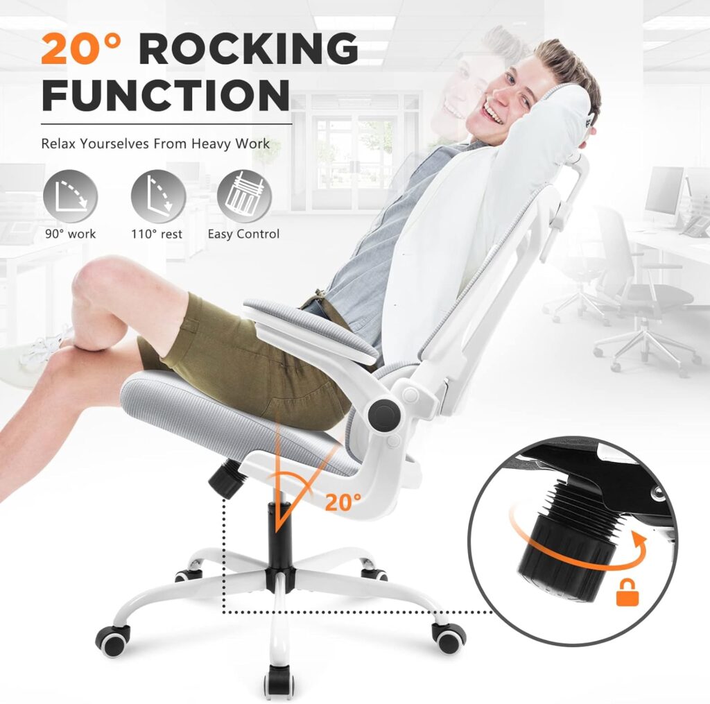 Soontrans Ergonomic Office Chair with Lumbar Support Pillow, Mesh Office Chair with Adjustable Arms  Headrest, Rocking Office Desk Chair, Comfortable Ergonomic Chair- Grey