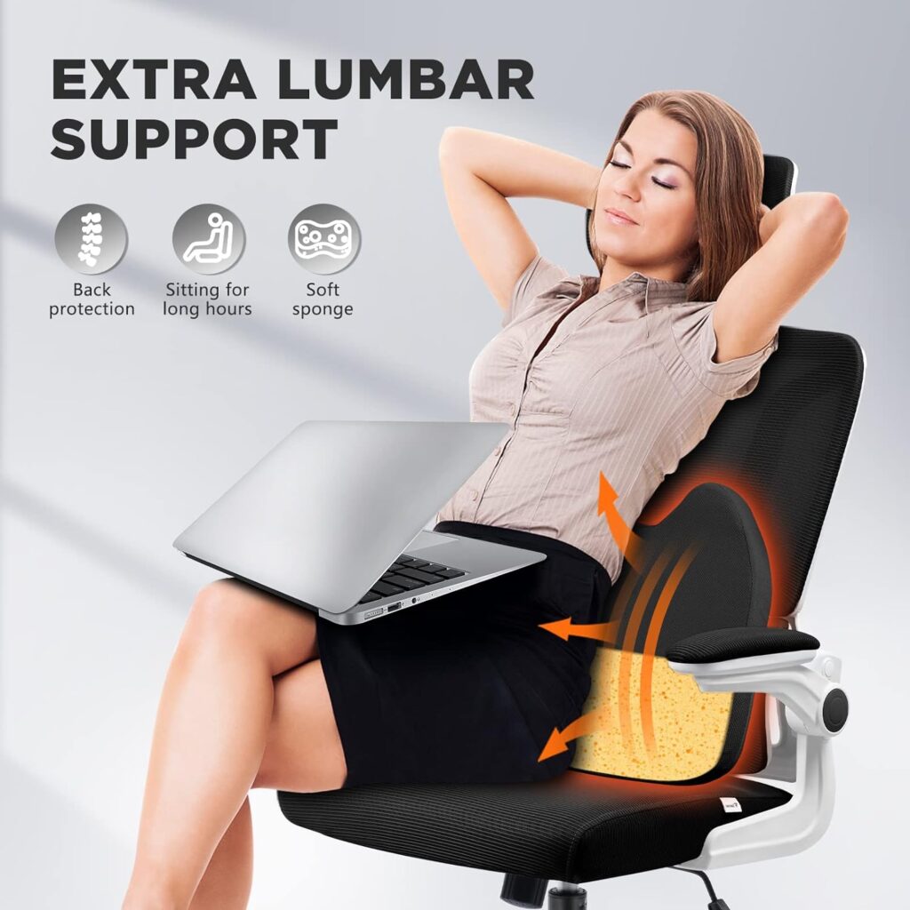 Soontrans Ergonomic Office Chair with Lumbar Support Pillow, Mesh Office Chair with Adjustable Arms  Headrest, Rocking Office Desk Chair, Comfortable Ergonomic Chair- Grey