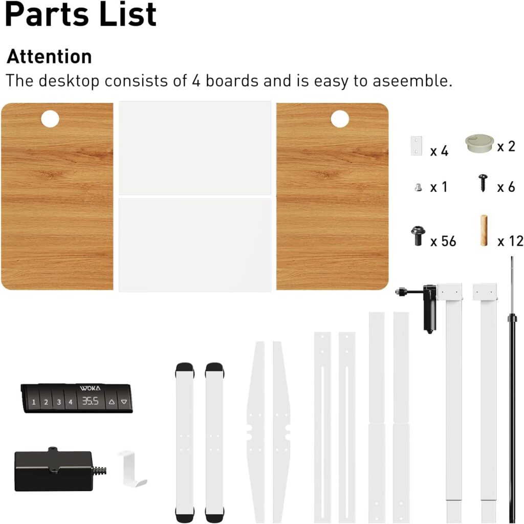 WOKA 55 x 28 Inch Electric Standing Desk, Height Adjustable Stand Up Desk, Sit Stand Desk with Memory Controllers, Adjustable Desk for Home Office with White and Oak Top and White Frame