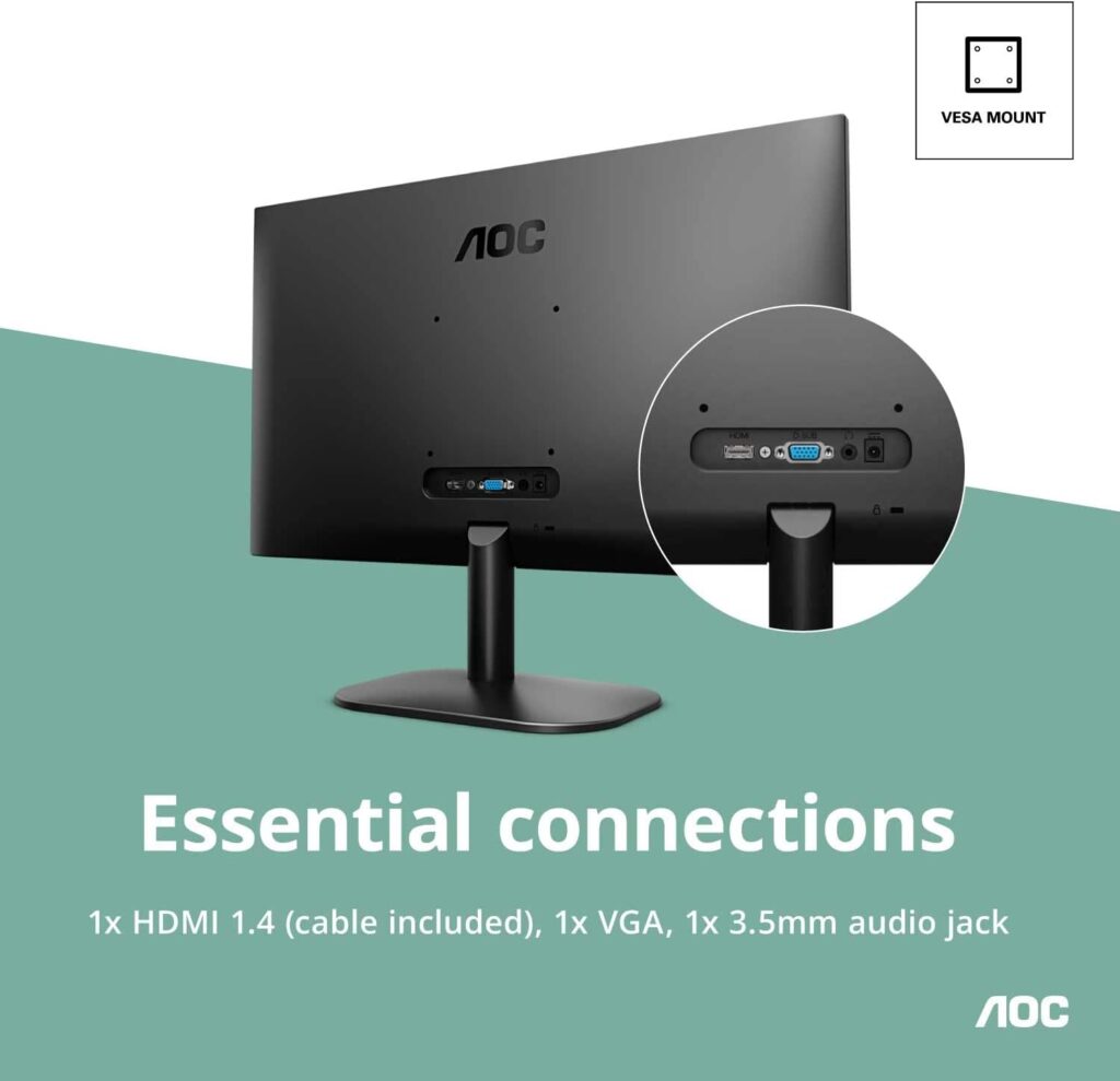 AOC 24B2XH 24 Full HD IPS Monitor, 3-Sided Frameless  Ultra Slim HDMI and VGA inputs, Lowblue Mode, VESA compatible,Black